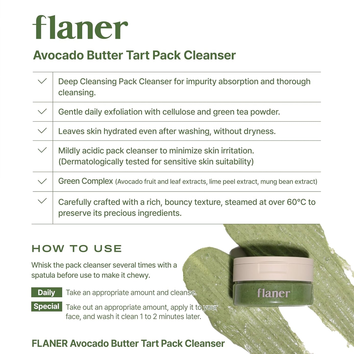 [ Flaner ] Avocado Pack Pore Cleanser 120g - Beautiha
