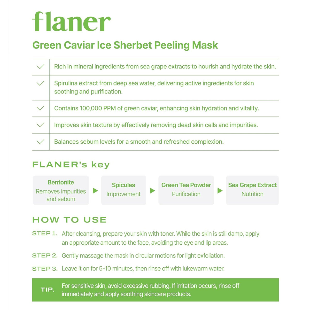 [ Flaner ] Green Caviar Peeling Mask 100g - Beautiha