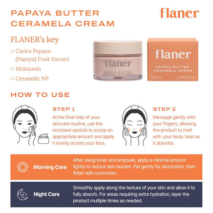 [ Flaner ] Papaya Ceramela Moisturizer Cream 1.69 fl.oz - Beautiha